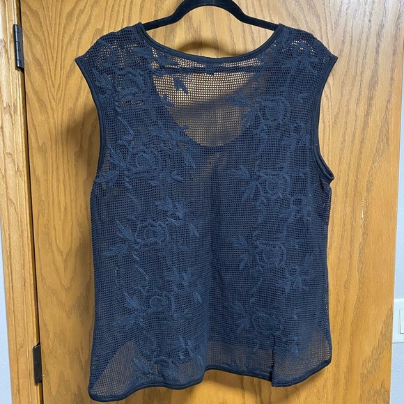 Banana Republic Womens Embroidered Floral Mesh Shirt Swim Coverup LARGE Black - Picture 2 of 5